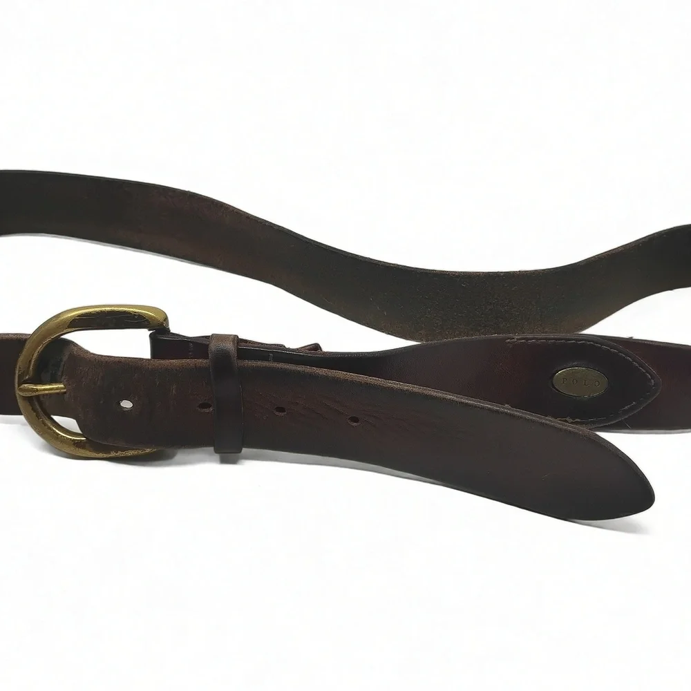 Polo Ralph Lauren Belt Men Size 44 Genuine Leather Solid Brass Buckle Workwear